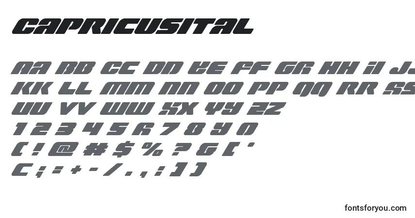 Czcionka Capricusital – alfabet, cyfry, specjalne znaki