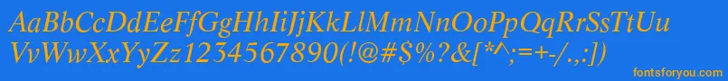 LyonItalic-Schriftart – Orangefarbene Schriften auf blauem Hintergrund