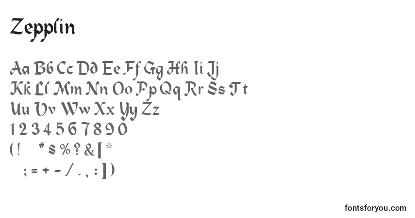 Zepplin-fontti – aakkoset, numerot, erikoismerkit