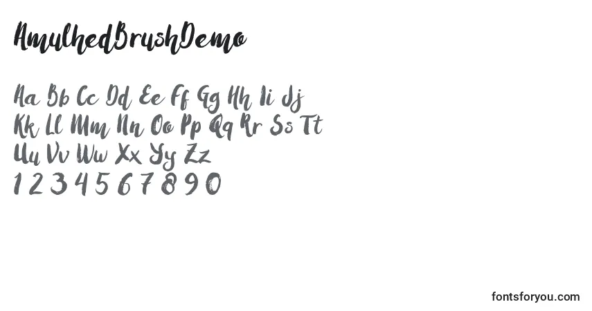 A fonte AmulhedBrushDemo – alfabeto, números, caracteres especiais