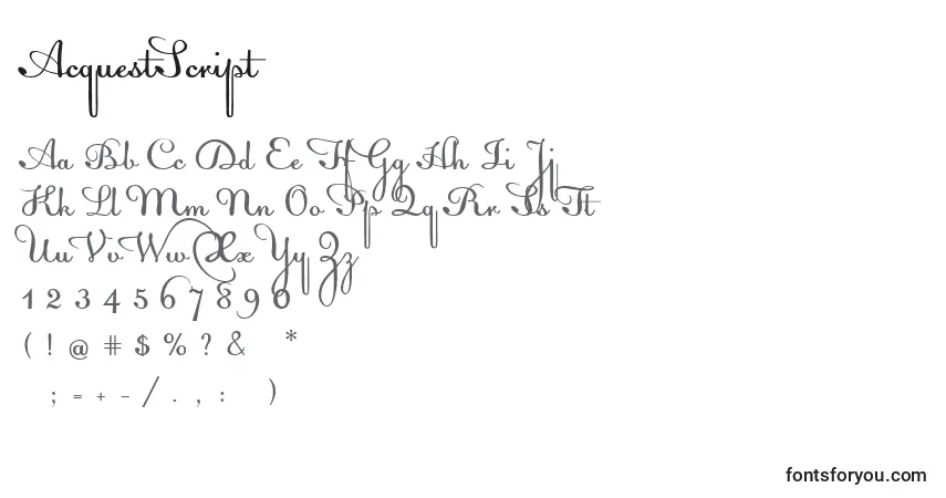 Czcionka AcquestScript – alfabet, cyfry, specjalne znaki