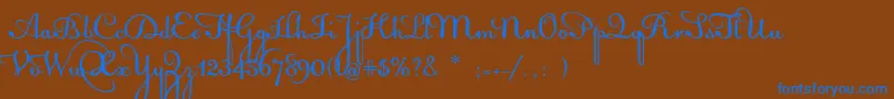 AcquestScript-Schriftart – Blaue Schriften auf braunem Hintergrund