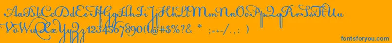 フォントAcquestScript – オレンジの背景に青い文字