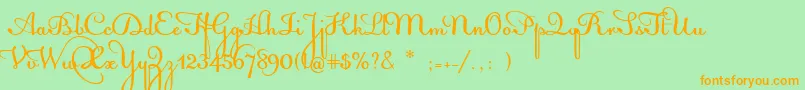 フォントAcquestScript – オレンジの文字が緑の背景にあります。