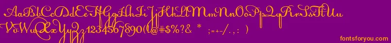 AcquestScript-fontti – oranssit fontit violetilla taustalla