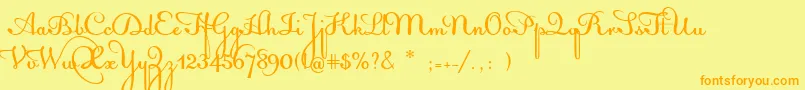 フォントAcquestScript – オレンジの文字が黄色の背景にあります。
