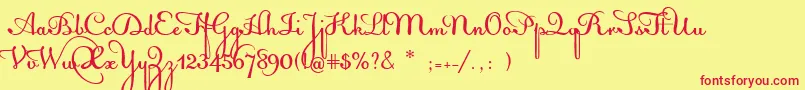 AcquestScript-fontti – punaiset fontit keltaisella taustalla