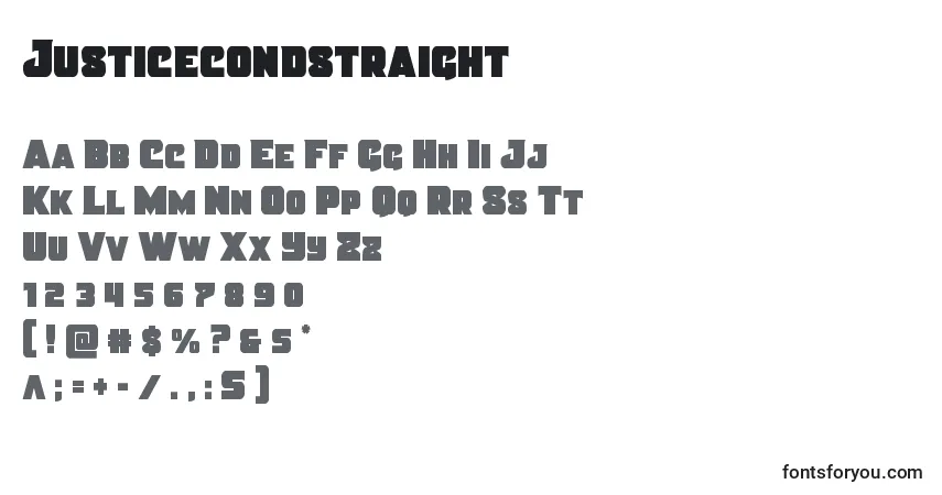 Justicecondstraight-fontti – aakkoset, numerot, erikoismerkit