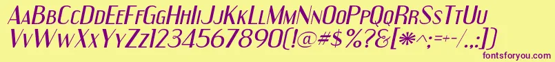 EngebrechtreexpItalic-fontti – violetit fontit keltaisella taustalla