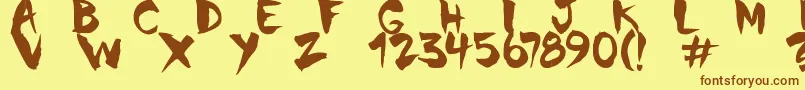 ChinelaBrushフォントについての詳細 フォントChinelaBrush – 茶色の文字が黄色の背景にあります。