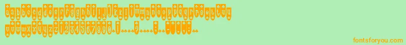 フォントPopblu – オレンジの文字が緑の背景にあります。