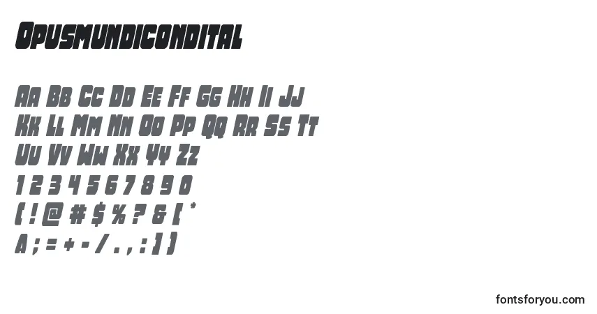 Шрифт Opusmundicondital – алфавит, цифры, специальные символы
