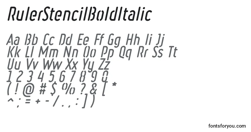 Шрифт RulerStencilBoldItalic – алфавит, цифры, специальные символы