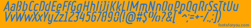 RulerStencilBoldItalic-fontti – siniset fontit oranssilla taustalla