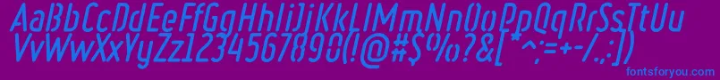 RulerStencilBoldItalic-fontti – siniset fontit violetilla taustalla