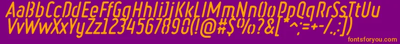 RulerStencilBoldItalic-fontti – oranssit fontit violetilla taustalla