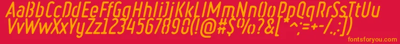 フォントRulerStencilBoldItalic – 赤い背景にオレンジの文字