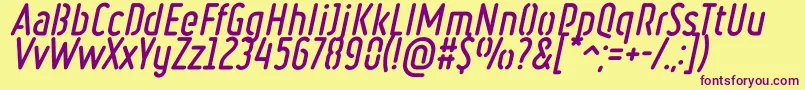 RulerStencilBoldItalic-fontti – violetit fontit keltaisella taustalla