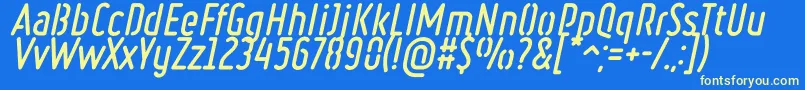 RulerStencilBoldItalic-fontti – keltaiset fontit sinisellä taustalla