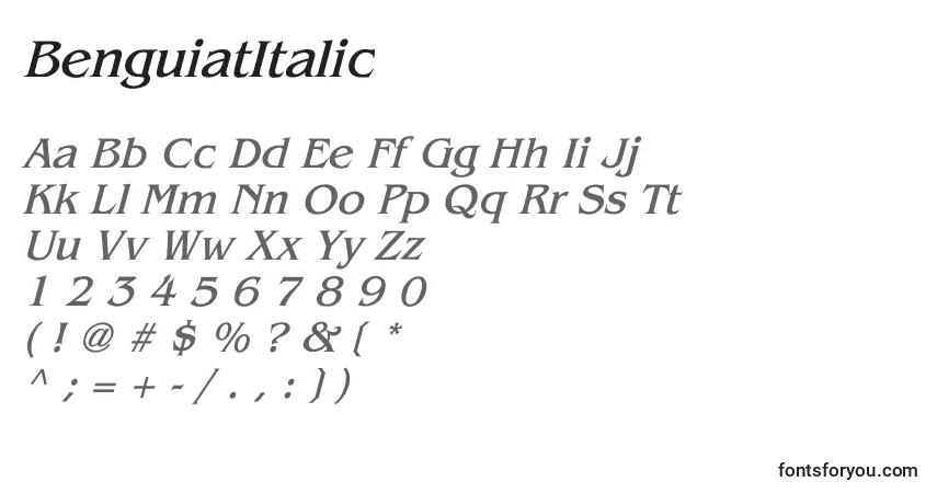 Czcionka BenguiatItalic – alfabet, cyfry, specjalne znaki