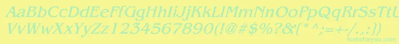 フォントBenguiatItalic – 黄色い背景に緑の文字