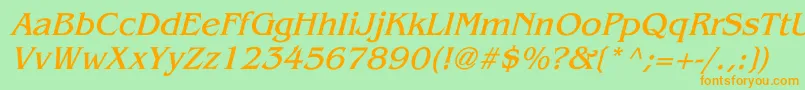 フォントBenguiatItalic – オレンジの文字が緑の背景にあります。