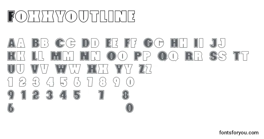 Schriftart Foxxyoutline – Alphabet, Zahlen, spezielle Symbole