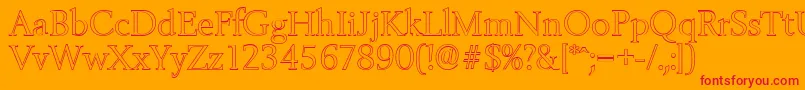 BelfastoutlineLightRegular-Schriftart – Rote Schriften auf orangefarbenem Hintergrund