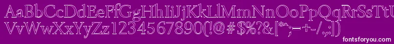 BelfastoutlineLightRegular-fontti – valkoiset fontit violetilla taustalla
