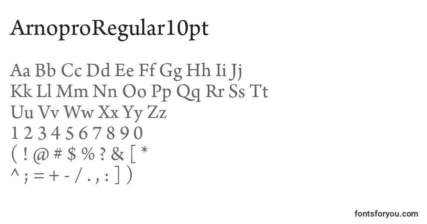 Fuente ArnoproRegular10pt - alfabeto, números, caracteres especiales