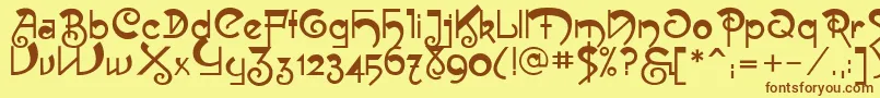 フォントMuse – 茶色の文字が黄色の背景にあります。