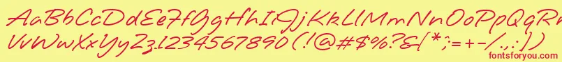 JotMediumHmk-Schriftart – Rote Schriften auf gelbem Hintergrund