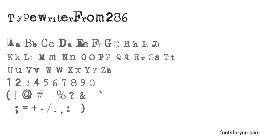A fonte TypewriterFrom286 – alfabeto, números, caracteres especiais