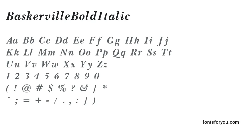 Fuente BaskervilleBoldItalic - alfabeto, números, caracteres especiales