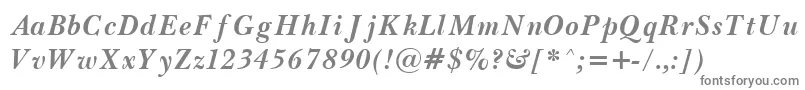 BaskervilleBoldItalic-fontti – harmaat kirjasimet valkoisella taustalla