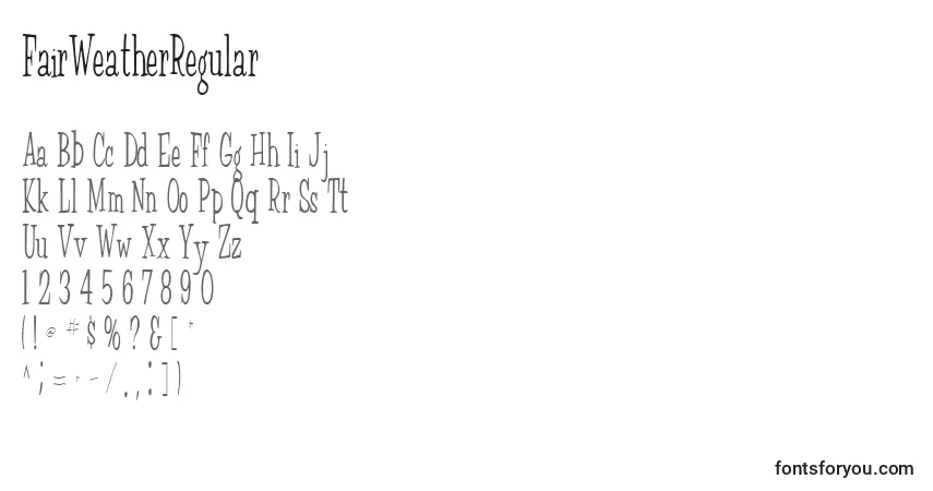 Czcionka FairWeatherRegular – alfabet, cyfry, specjalne znaki