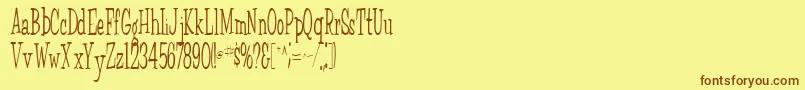 フォントFairWeatherRegular – 茶色の文字が黄色の背景にあります。