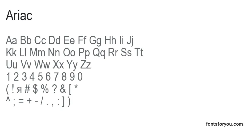 A fonte Ariac – alfabeto, números, caracteres especiais
