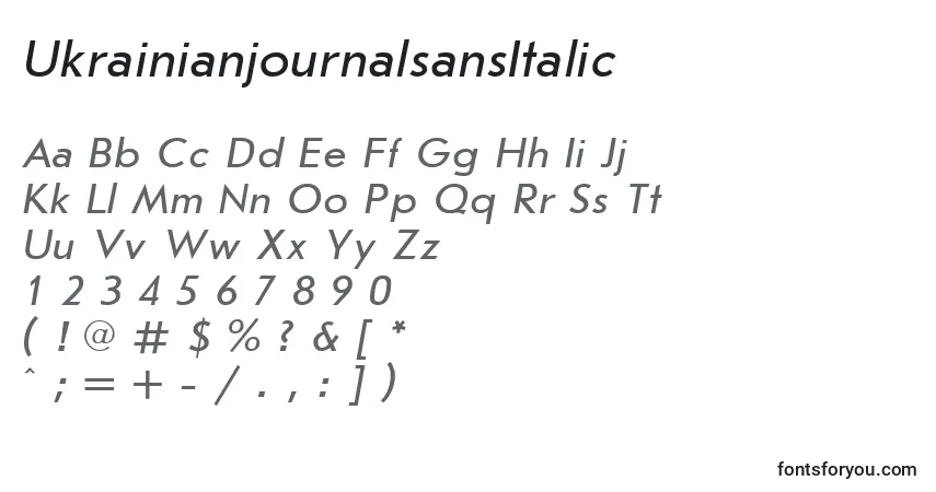 A fonte UkrainianjournalsansItalic – alfabeto, números, caracteres especiais