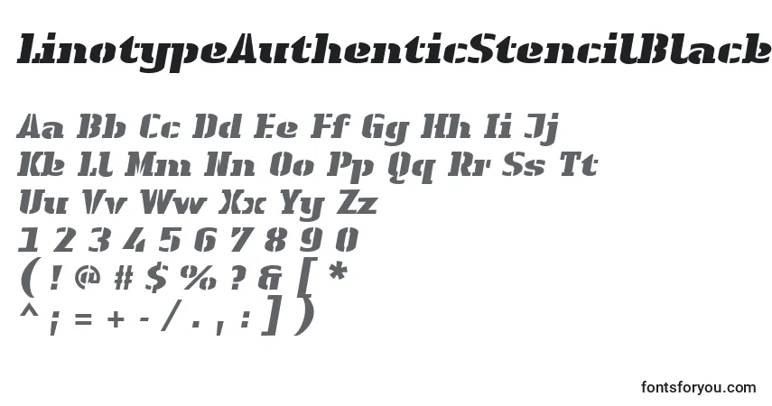 Шрифт LinotypeAuthenticStencilBlackitalic – алфавит, цифры, специальные символы