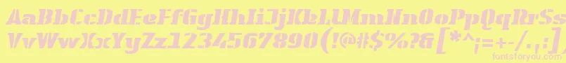 Fonte LinotypeAuthenticStencilBlackitalic – fontes rosa em um fundo amarelo