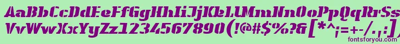 LinotypeAuthenticStencilBlackitalic Font – Purple Fonts on Green Background