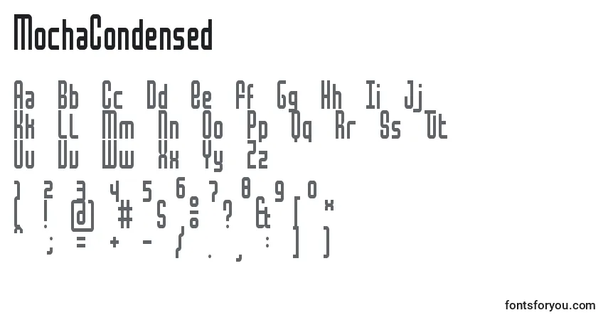 A fonte MochaCondensed – alfabeto, números, caracteres especiais