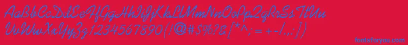 KalingdbNormal-Schriftart – Blaue Schriften auf rotem Hintergrund