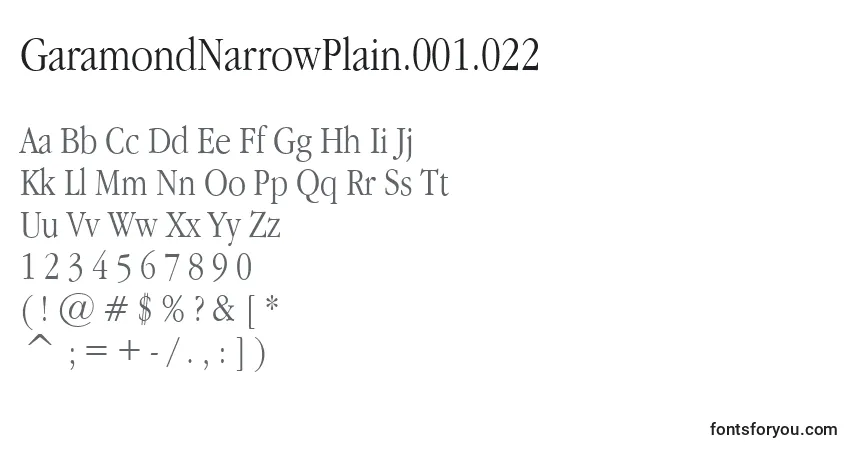 A fonte GaramondNarrowPlain.001.022 – alfabeto, números, caracteres especiais