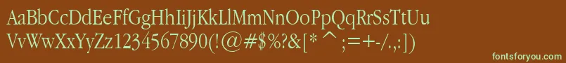 フォントGaramondNarrowPlain.001.022 – 緑色の文字が茶色の背景にあります。