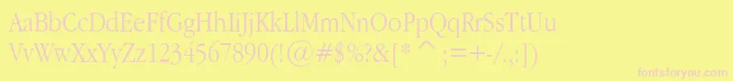 GaramondNarrowPlain.001.022-fontti – vaaleanpunaiset fontit keltaisella taustalla