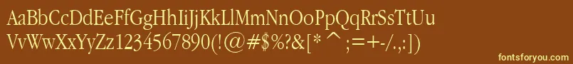 GaramondNarrowPlain.001.022-fontti – keltaiset fontit ruskealla taustalla