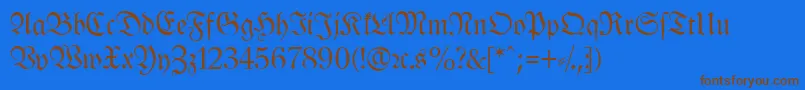 フォントLeipzigFrakturNormal – 茶色の文字が青い背景にあります。