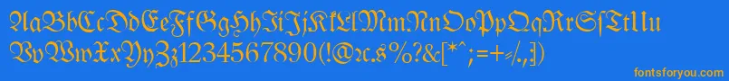 フォントLeipzigFrakturNormal – オレンジ色の文字が青い背景にあります。